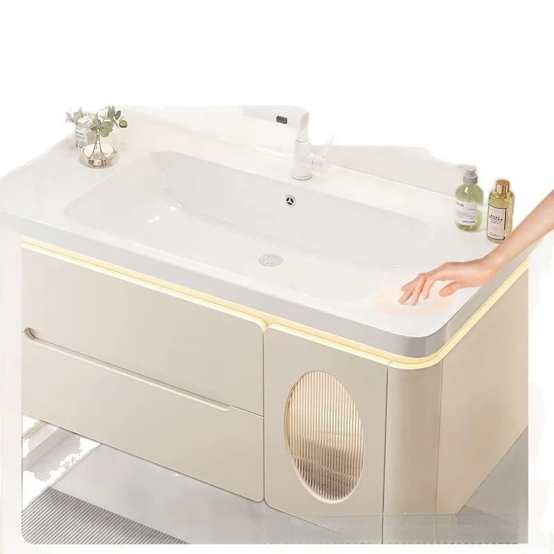Oak bathroom cabinet ceramic integrated basin washbasin hand washbasin bathroom cabinet combination
