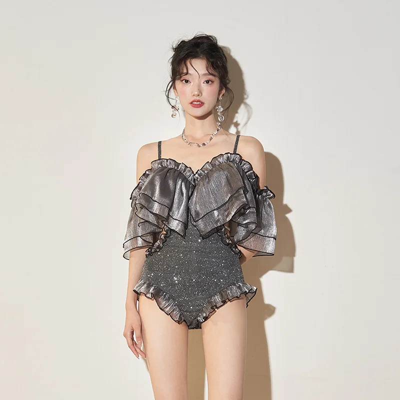 Wisuwore One-piece Swimsuit V-neck Female Korean Goddess Fan 2023 New Fashion Cross-border Wholesale Steel Tray Hot Spring Suit