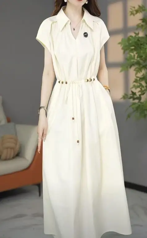 

2025 Summer New Mid To Long Slim Fit Dress with A Stylish and Stylish Design, Featuring A Solid Color Dress
