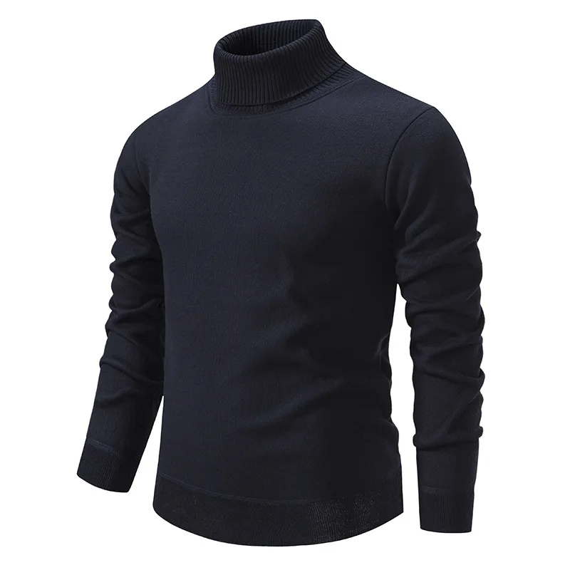 Mens Autumn Winter Turtleneck Sweater Mens Casual Slim Solid Thicken Fleece Warm Knitted Pullover Street Versatile Knitwear 4XL