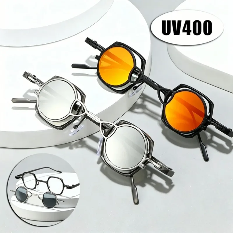 

2026 New Brand Designer Steampunk Sunglasses Detachable Lens Punk Popular Metal Eyeglasses UV400 Shades Eyewear Men Goggles