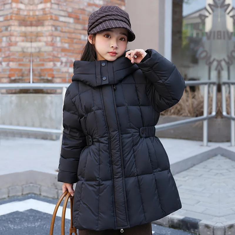 OLEKID 2025 korean Girls Winter Jacket Coat Hooded Warm Long Elementary student Girl Down Jacket 5-14 Years Kids Girls padding