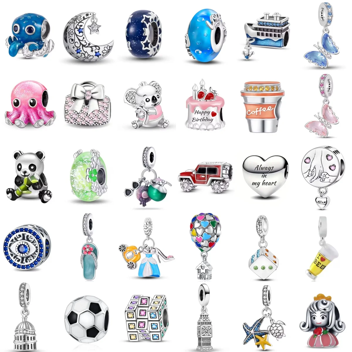 2026 925 Silver New Cute Lovely Octopus Panda Ship Car Beer Slippers Bead Pendant Charm Fit Original Bracelet DIY Jewelry Gift