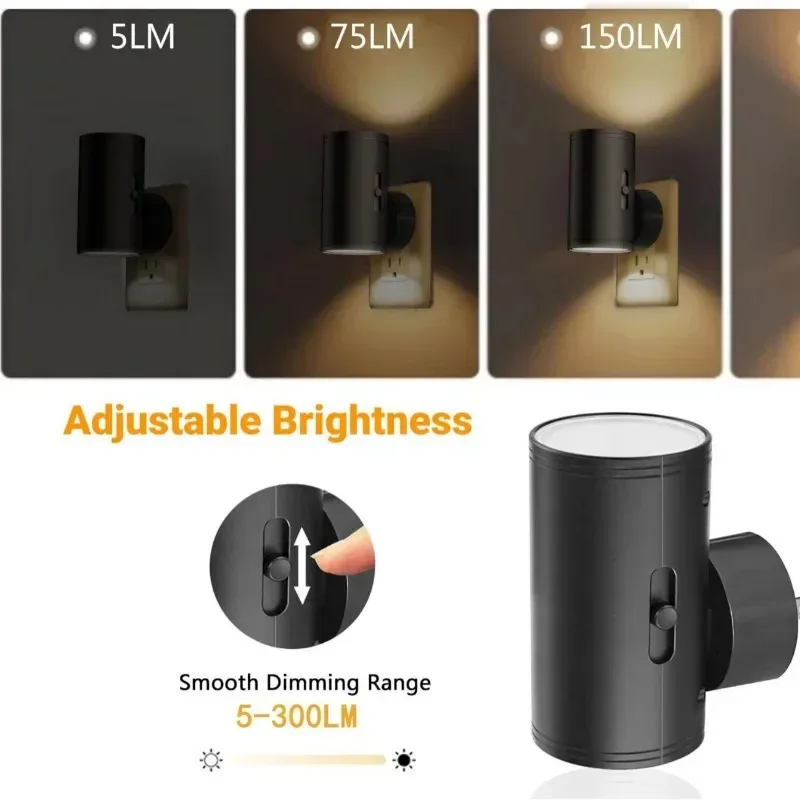Cylindrical LED Night Light Plug in Modern Wall Lamp Sensor Adjustable Brightness Dimmable Night Lights for Hallway Bedroom