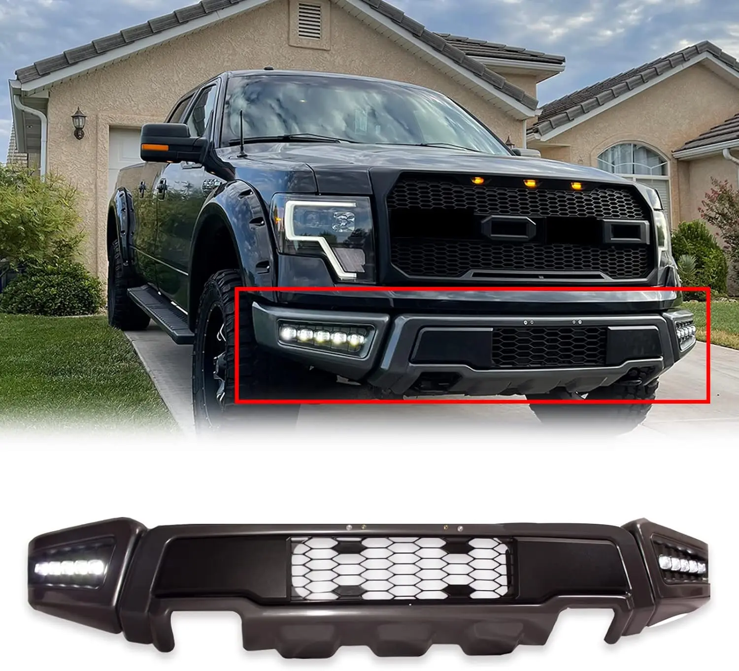 

New Style Car Front Bumper Abs Plastic Raptor Type Front Bumper Gray Bumpers With LED Fog Light Kit for F150 2009-2020