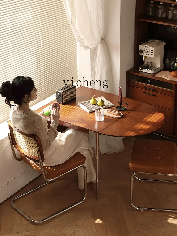 Zk Solid Wood Foldable Dining Table Household Dining Tables and Chairs Set Simple Small Apartment Retractable Table