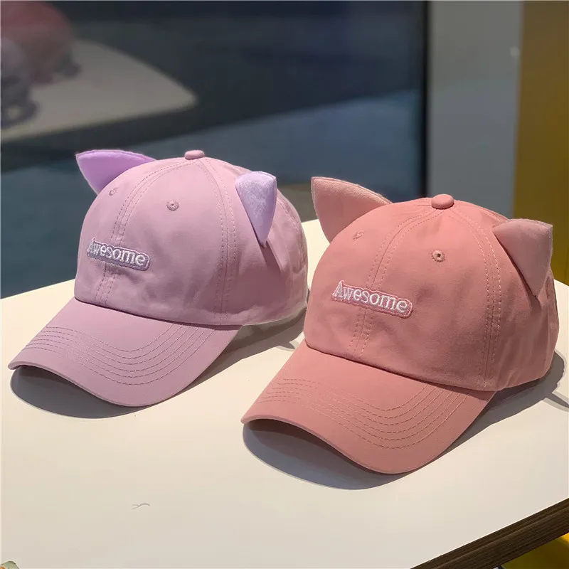 

Cute Cat Ears Letter Embroidery Baseball Cap Children Spring and Summer Versatile Face Cute Sweet Sister Sunshade Cap