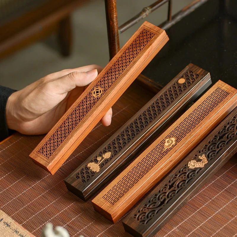 Ebony and rosewood lying incense box, incense burner, wooden aromatherapy sandalwood censer, aloes stick incense holder