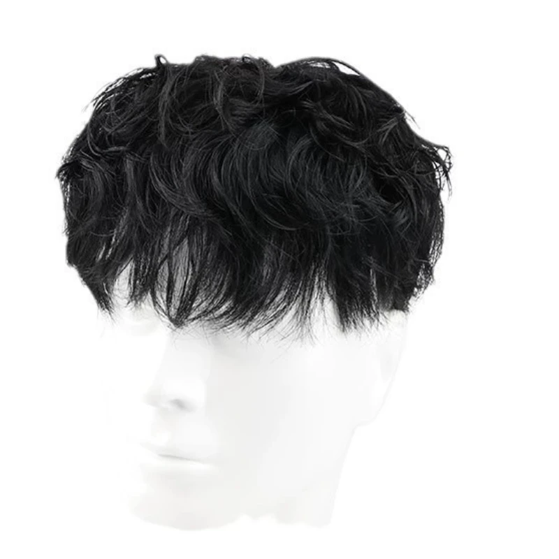 Human Hair Men Toupee Natural Black Hair Piece Head Top Repair Block Forehead Hair Extensions Internal Network 16X18cm/18x20cm