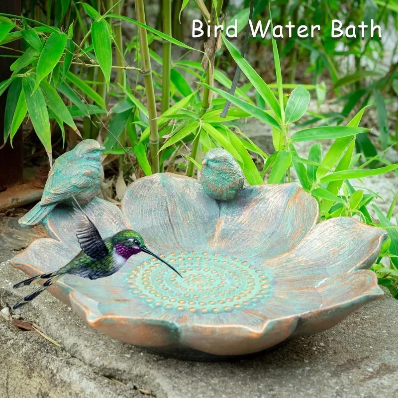 Bird Baths for Outdoors, Antique Outdoor Garden Bird Bath Resin Birdbath Bowl with Vintage Bird Ornament for Outside Yard