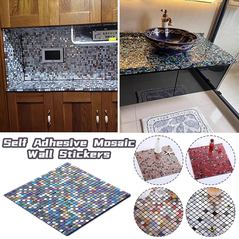 

11.8" Self Adhesive Mosaic Backsplash Sticker Decal Kitchen Peel Stick Wall Tile 30x30cm Household Living Room Tv Background