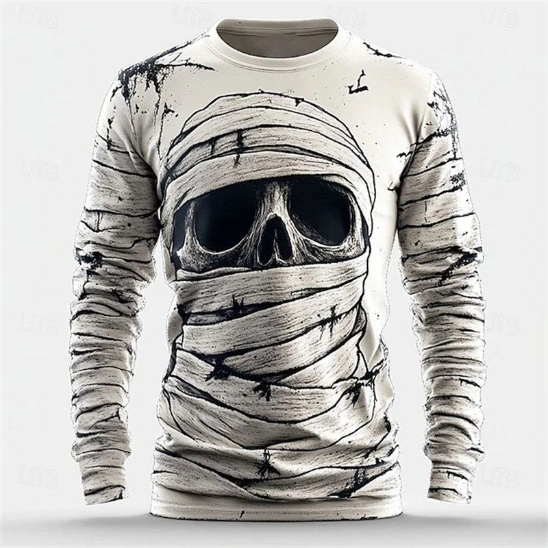 

New Halloween Round Neck Long Sleeve T Shirt Halloween 3D Mummy Pattern Long Sleeve Sweatshirt Trendy Urban Street Style Top