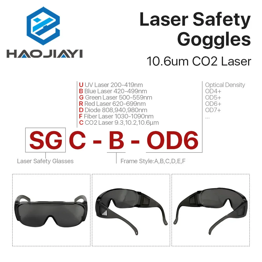 10600nm Laser Safety Goggles Style B Shield Protection OD6+ CE For CO2 Laser Cutting Engraving Machine