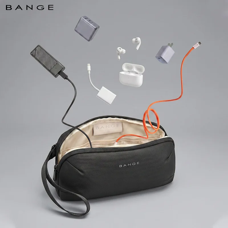 BANGE New Unisex Polyester Light Waterproof Digital USB Cable Storage Hand Bag, Electronics Travel Bag Organizer for Cable Case