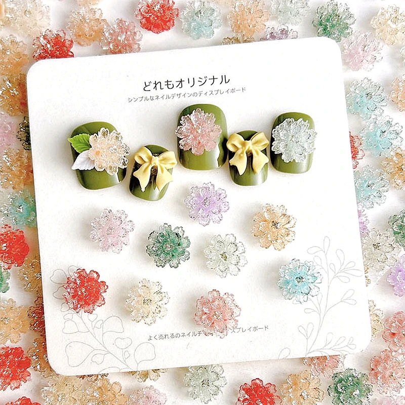 

30PCS 3D Glitter Lotus Nail Art Flower Charms Accessories Parts For Manicure Decor Luminous Nails Decoration Supplies Material