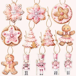 40Pcs/lot Christmas Paper Labels Pink Santa Claus Nutcracker Hanging Tags For Merry Xmas Tree Decoration DIY Gift Packagings