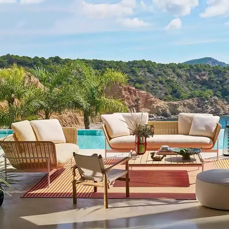 Outdoor Sofa, Rattan Courtyard Villa, Garden Terrace, Lounge Sofa Chair, Waterproof and Sun-Protected, Outdoor Open-Air Furnitur
