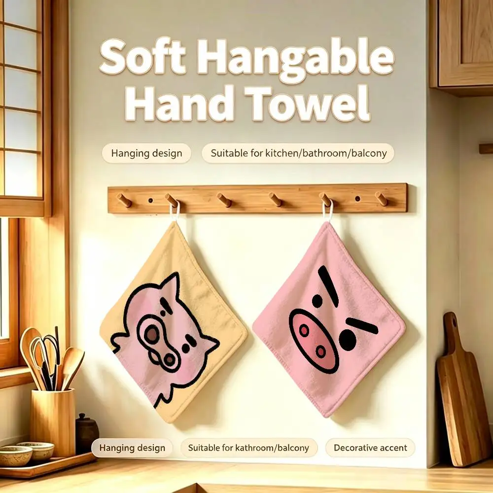 art cute funny b-Buriburizaemon Polyester Cotton Hanging Kitchen Towel Skin Friendly Hand Wiping Towel For Hotel Cafe Household