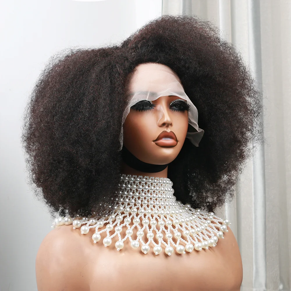 Afro Kinky Curly Lace Front Wig Natural Color Afro Bob Human Hair Natural Hairline 13X4X2 250% Density Short Human Hair Wigs