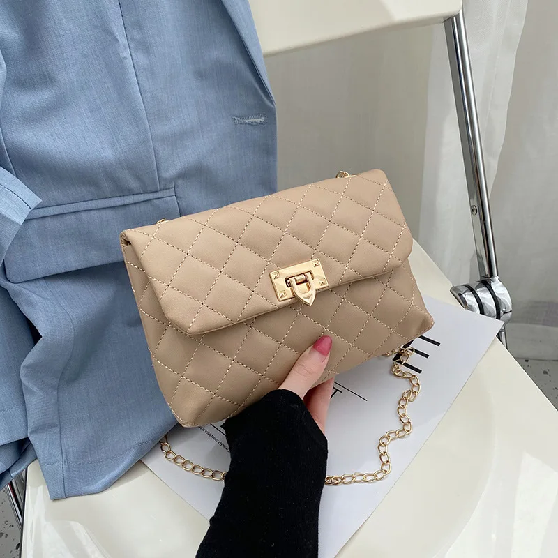 Women's Bag New Embroidered Lingge Small Square Bag Elegant and Personalized Shoulder Bag Crossbody Bag