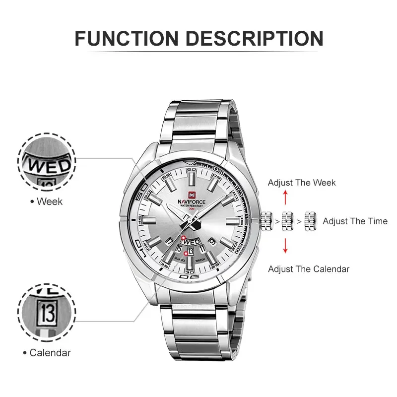 2024 New NAVIFORCE Classic Casual Watch for Men Stainless teel Sport Waterproof Male Watches Quartz Date Relogio Masculino