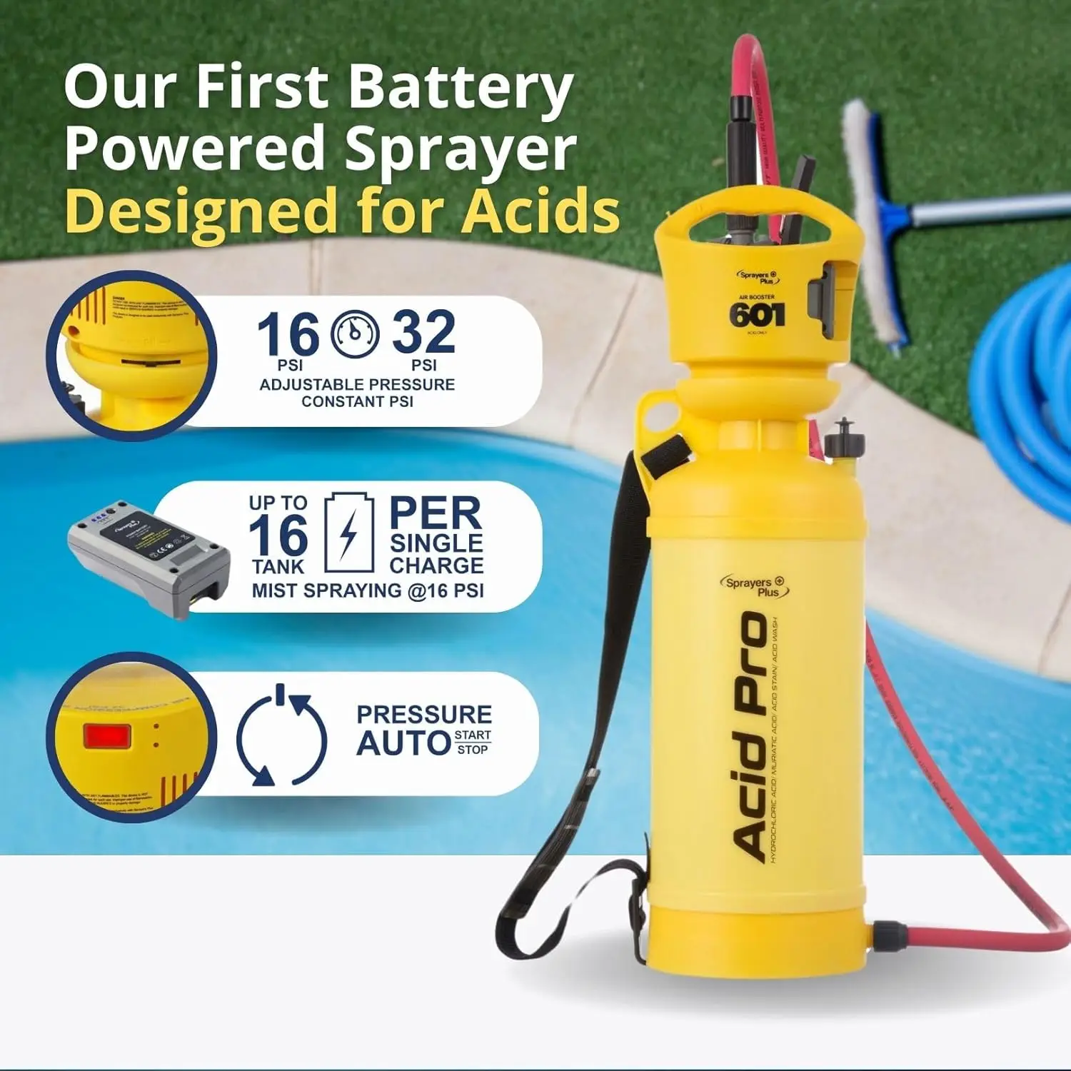 Air Booster Acid Effortless Sprayer - Battery-Powered, Constant PSI, Adjustable Pressure for Optimal Coverage,Superior Chemical