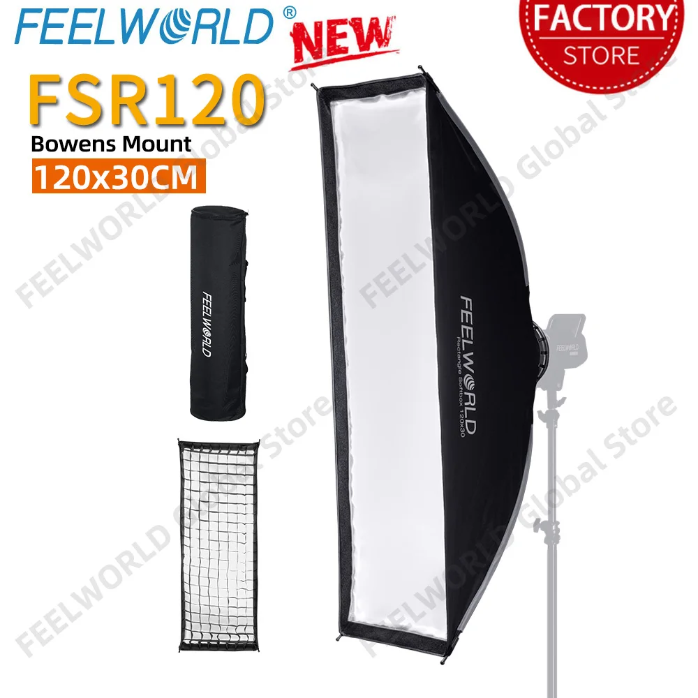 FEELWORLD FSR120 Rectangular Softbox 30x120cm Rectangle for FEELWORLD FL125D FL125B FL225D FL225B Bowens Mount Video Light