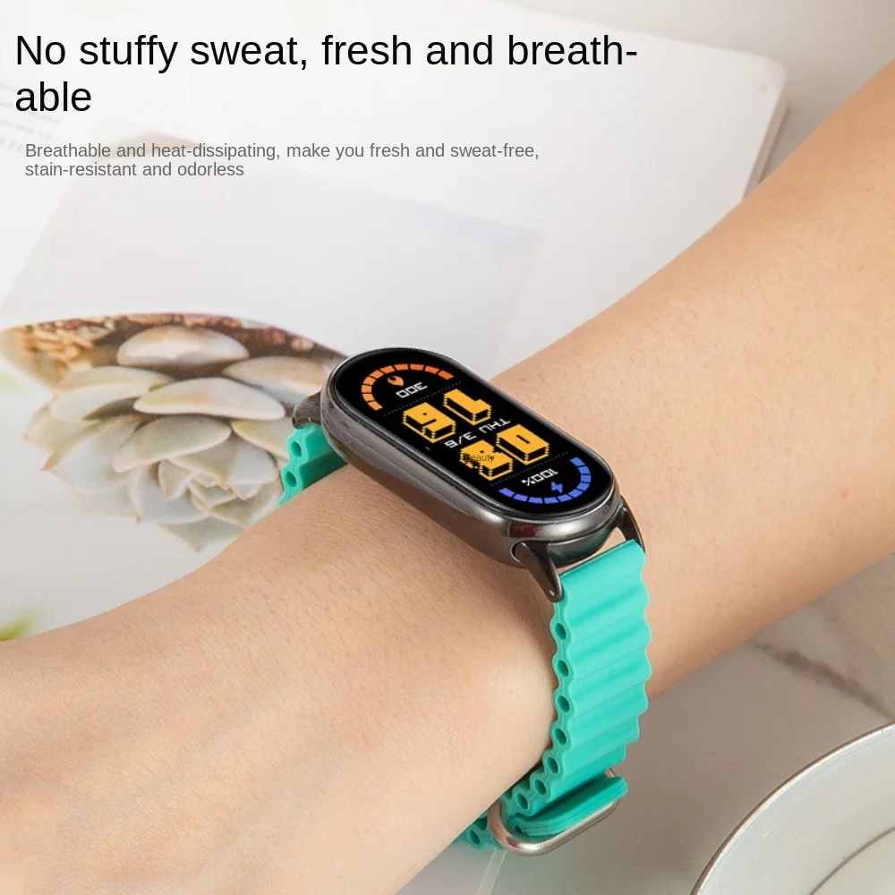 Новый регулируемый силиконовый ремень Ocean, мягкая игольная пряжка, интерфейс, сменный браслет, аксессуары для Xiaomi Mi Band 8