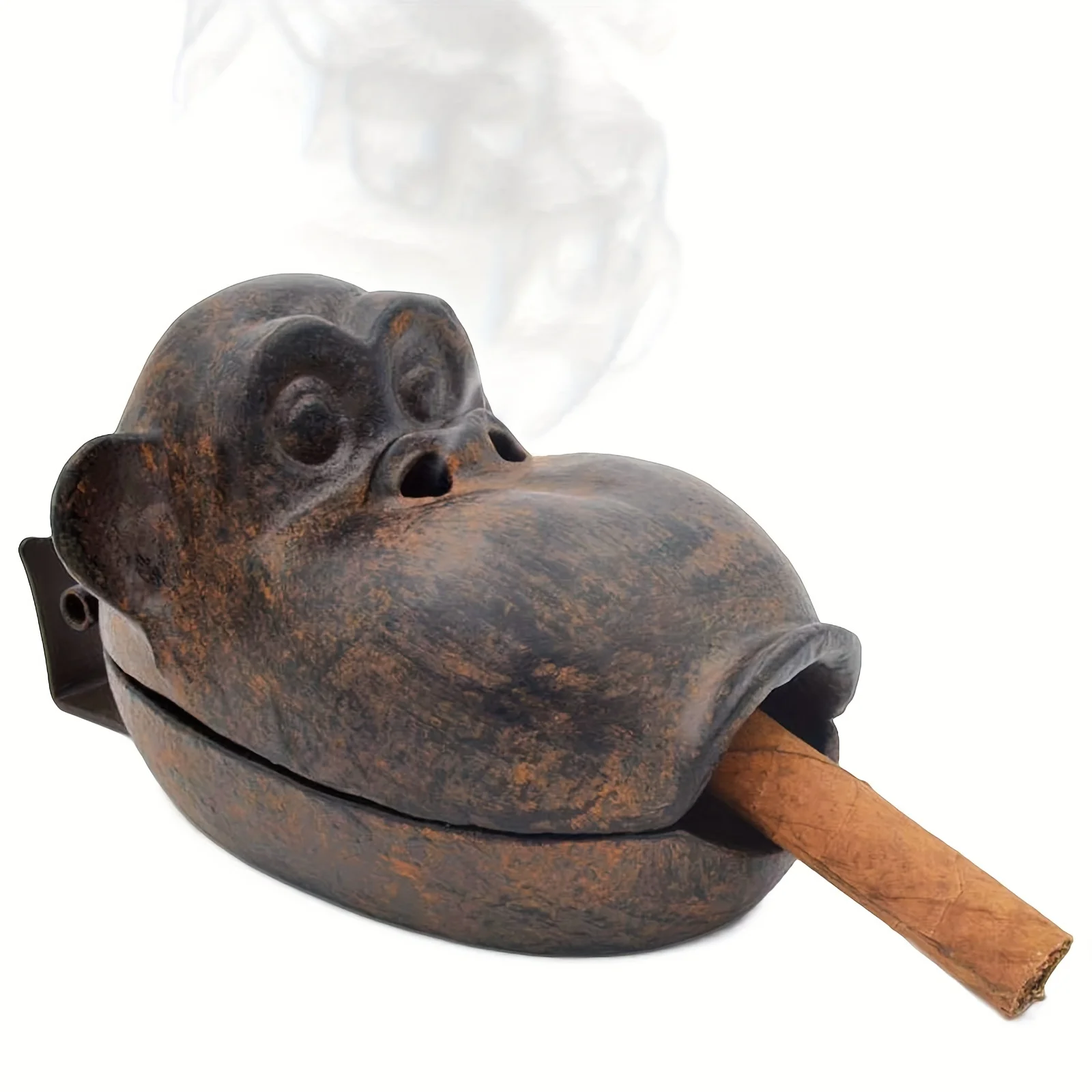 Vintage Cast Iron Monkey Ashtray with Lid, Creative Gorilla Cigar Holder for Home Bar Decor, Unique Gift Idea