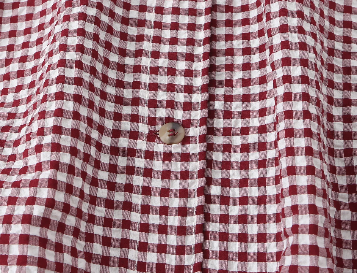 BSAY Neue Damenjacke im Gingham-Karo-Stil mit Stehkragen, langen Puffärmeln, Knopfleiste und Kordelzug am Saum, lässige, lockere Jacke im Karomuster. – Detail 19