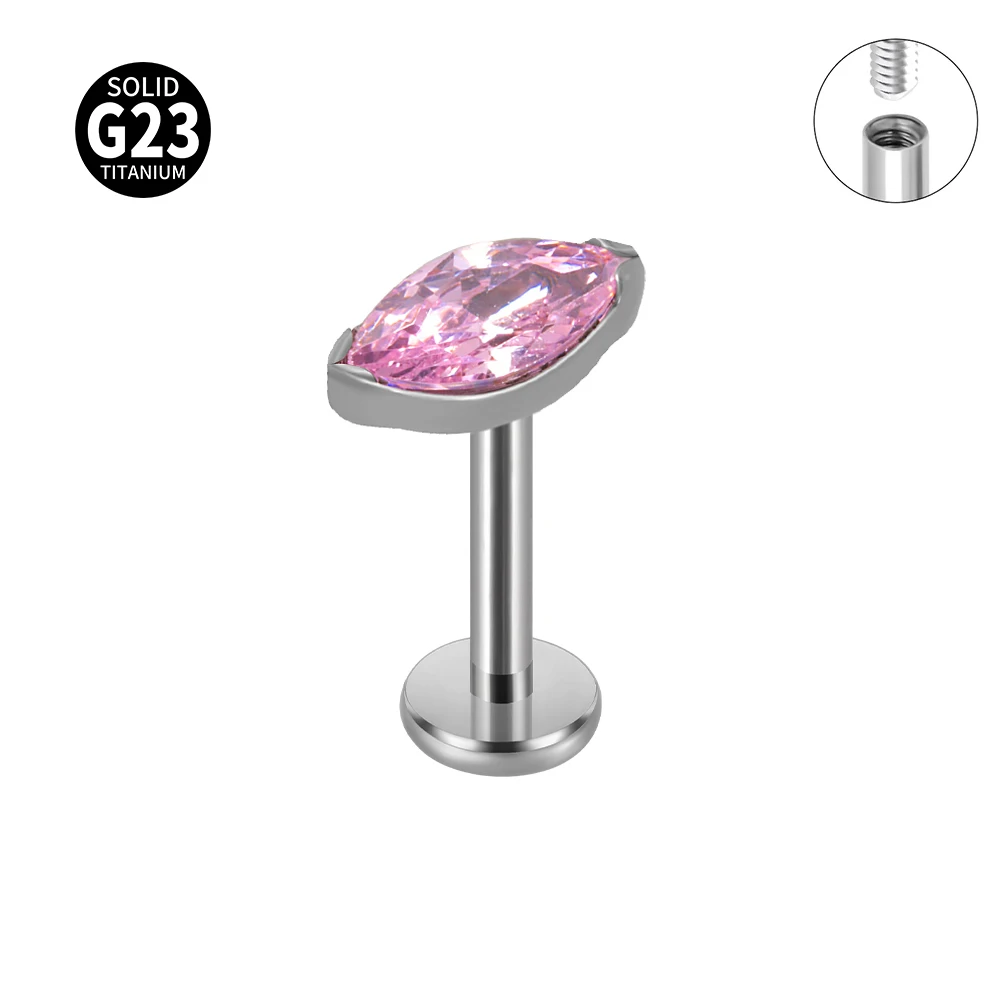 Solid Titanium Marquise Labret Lip Piercing Opal CZ Earring