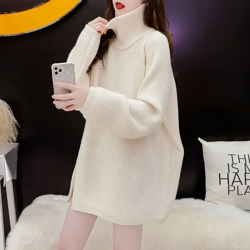 Large Size Thick High Neck Sweater Women\'s Loose Fitting Pullover Versatile Knitted Sweater Autumn and Winter 2024 New Item