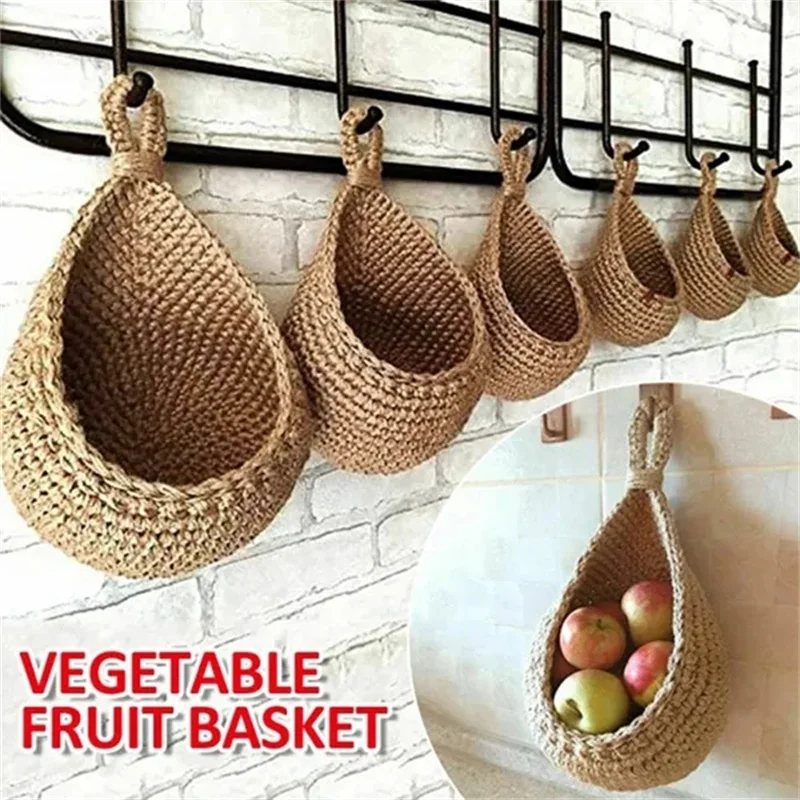 

XS-XXL Wall-mounted Sundries Storage Bag Hanging Wall Vegetable Fruit Baskets Organize Bag Jute Eco Teardrop Kitchen Organizer