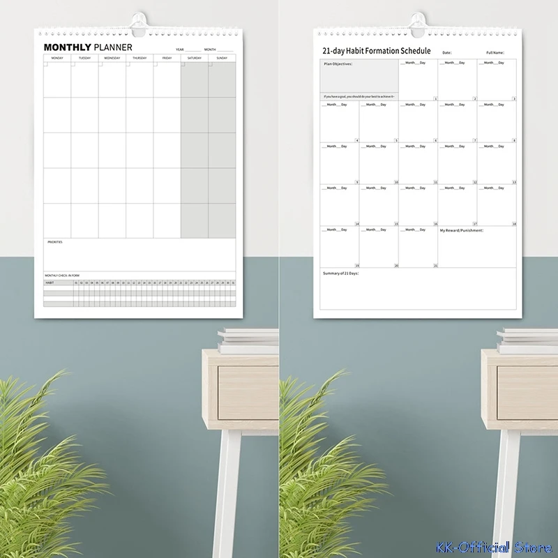 Weekly Plan Calendar Wall Hanging Self-Fill Good Habits to Develop 21-Day Plan Book Self-Discipline Punch Card Work Monthly Plan