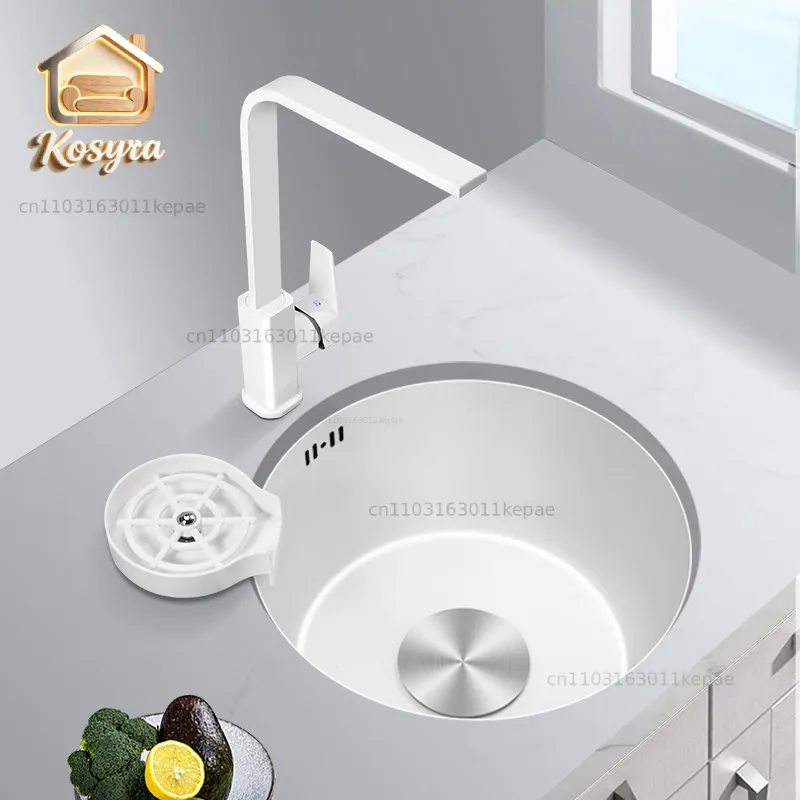

White Kitchen Vegetable Basin Stainless Steel Round Sink Small Single Sink Water Bar Island Mini Round Basin Washbasin