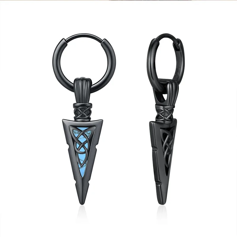 1 pair of black cool male and female earrings, round copper arrow-shaped earrings, Viking punk hip-hop jewelry, daily carnival