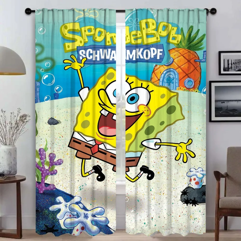 Elegant Room Curtains for Living Room S-SpongeBobS Partition Blackout Curtain Home Interior Curtains 2 Pieces Shades Kitchen