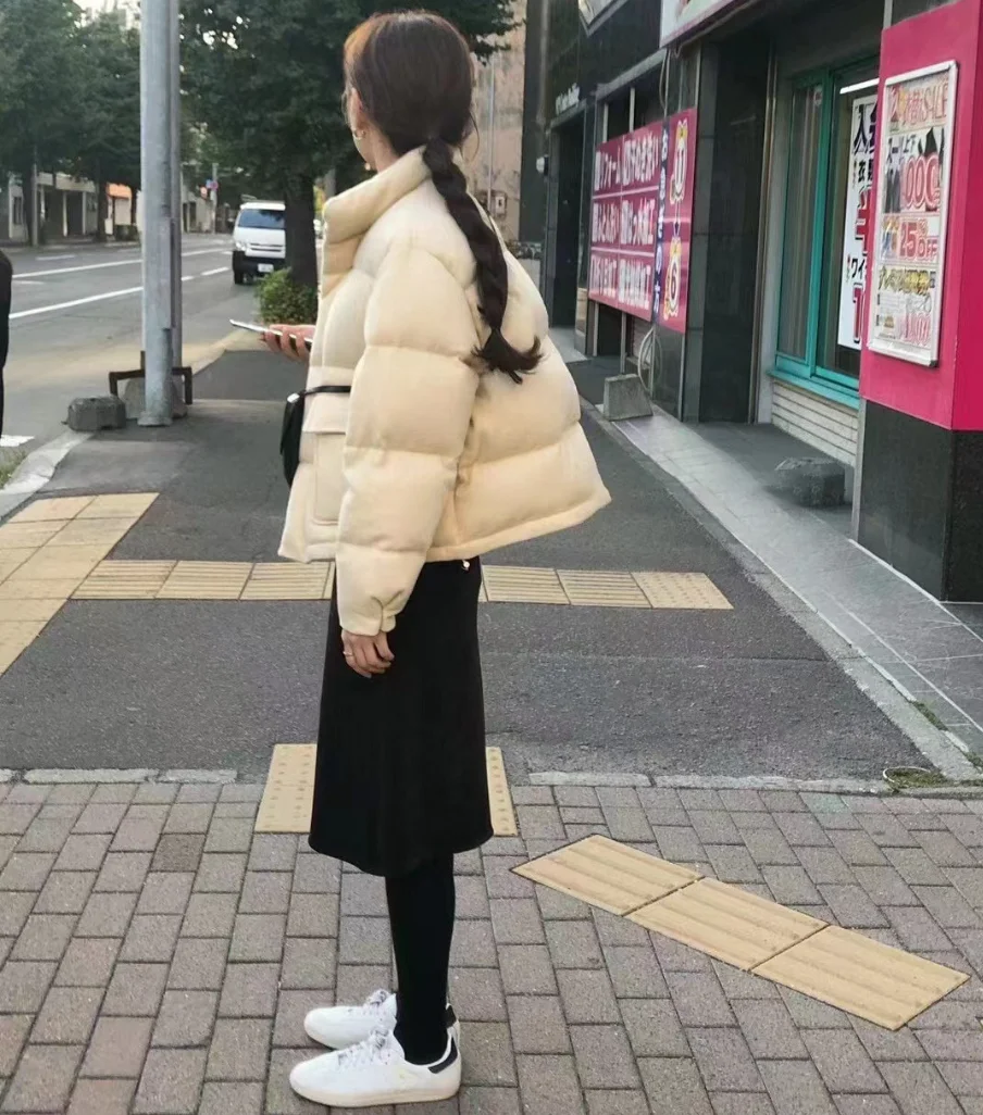 オンス2025 冬用暖かいウールスタンドカラーブレッドダウンジャケットアウターウェアルーズフィットデュダウンコートスリ通勤スレ