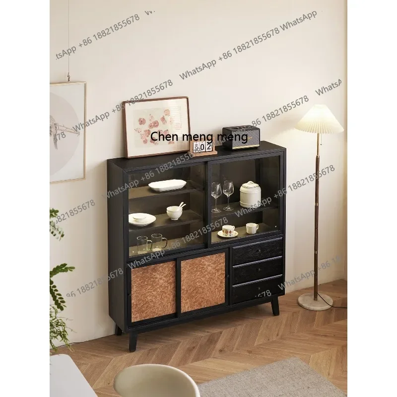 

Black solid wood dining side, tea room, tea cabinet, display restaurant, coffee shop, storage side cabinet