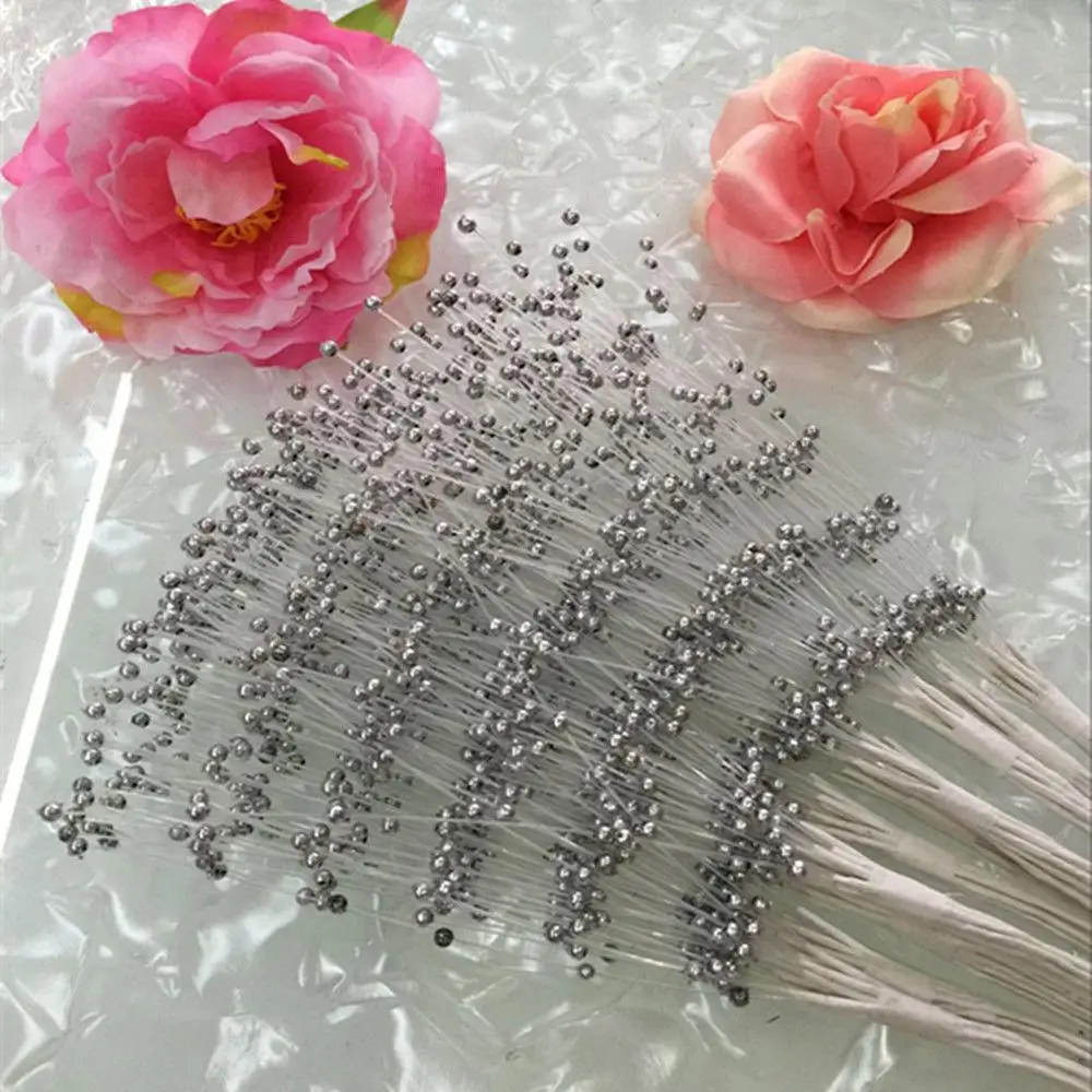 10pcs 4mm Bunch String Artificial Pearl Sticks Bridal Bouquets Beaded Handmade Flower Stem Beads Wedding Party Decor DIY Craft