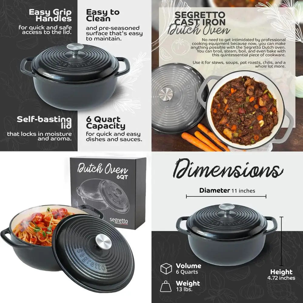 

6-Quart Black Enameled Cast Iron Casserole Pot