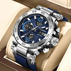 LIGE Mens Watch Fashion Dual Display LED Luminous Outdoor Sports Quartz Watches Waterproof Business Man Watch Chronograph Clock
