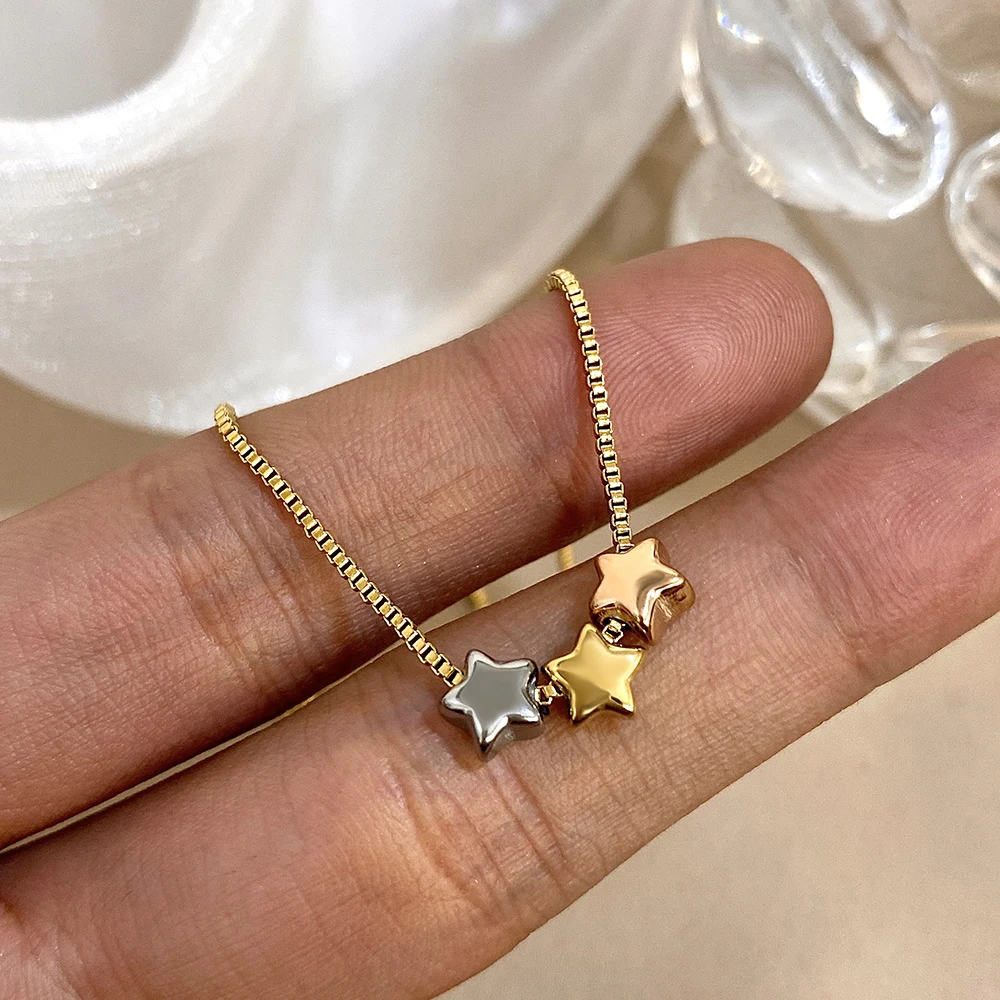 لطيف الثلاثي اللون ستار الخرز قلادة للنساء الفتيات موضة الذهب مطلي الفولاذ المقاوم للصدأ سحر القلائد مجوهرات مقاومة للماء