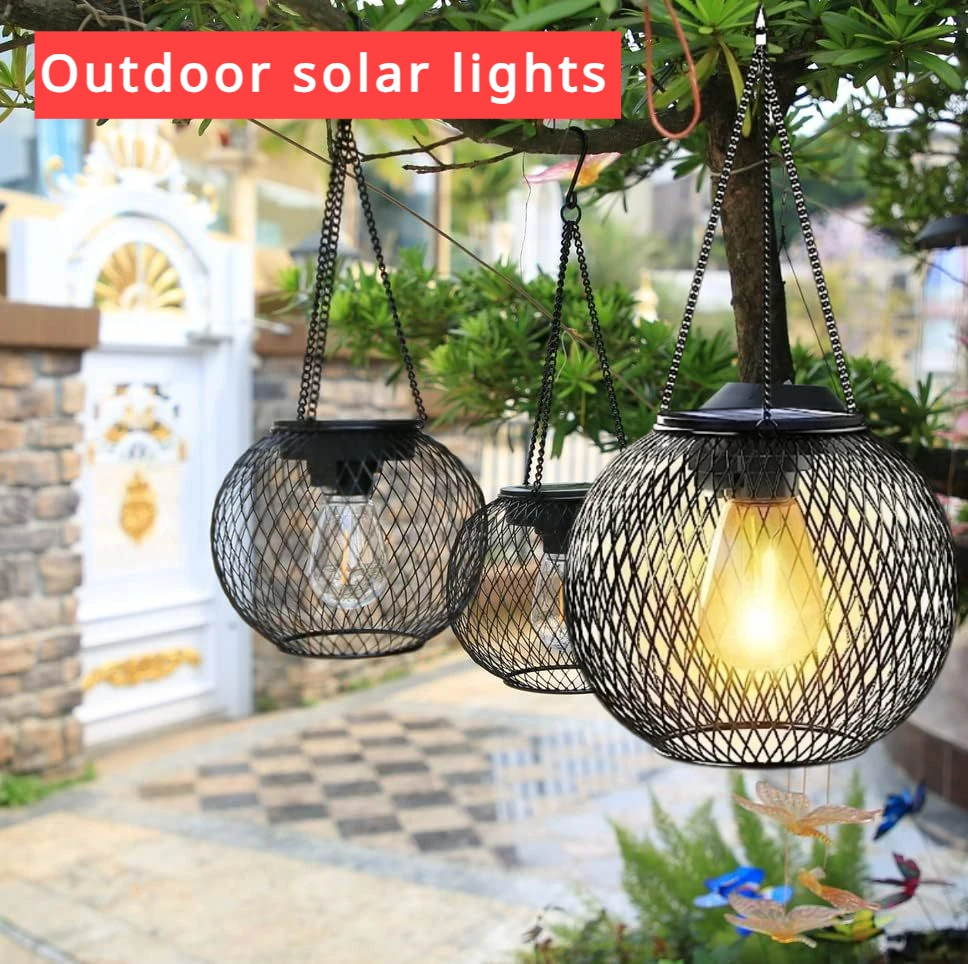 Lámpara LED Solar cálida para exteriores, luz decorativa colgante de alto brillo para jardín, patio, lámpara de árbol de Metal impermeable