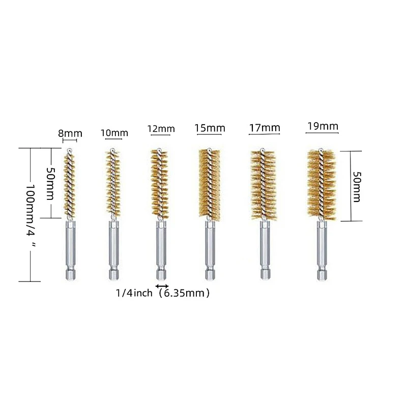 6PCS Edelstahl/Kupfer/Nylon Bohren Pinsel Set Reinigung Pinsel Vielseitig Rohr Reiniger Elektrische Bohrer Schlag Werkzeug reinigung