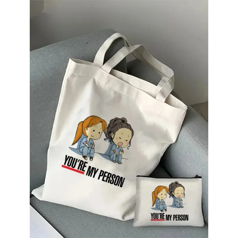 2pcs/set You're My Person Handbag Cosmetic Organizer Greys Anatomy Women's Shoulder Bag Eco Large Capacity Shopping Bag Wallet