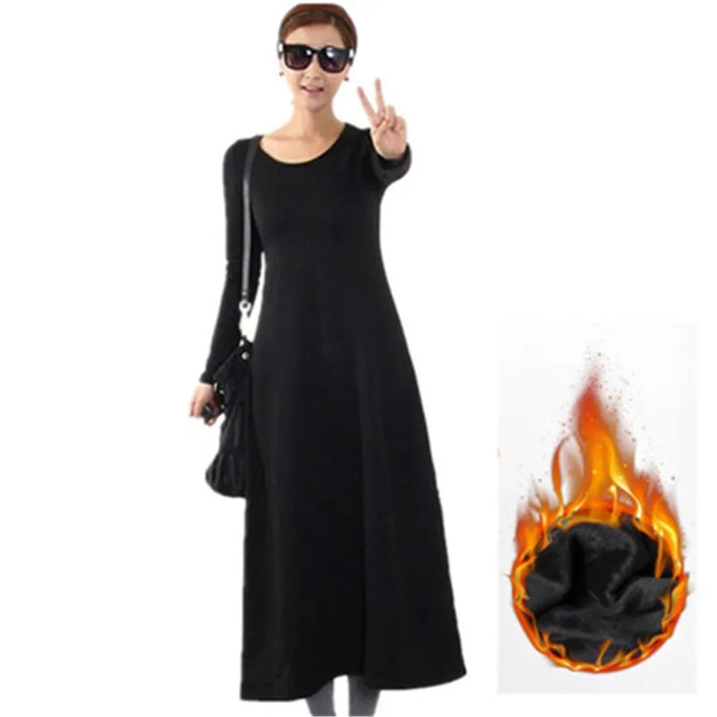 2024 New Winter Women Loose A-Line Long Dress Cotton Thick Warm Pullovers Vestidos Brand Dresses  -