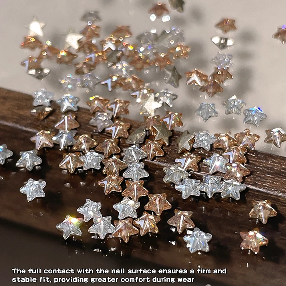30PCS 3mm Mini Five Pointed Star flat nail rhinestones Super Sparkle Colorful 3D Star Zircon Crystal Star Nail Art Decorations
