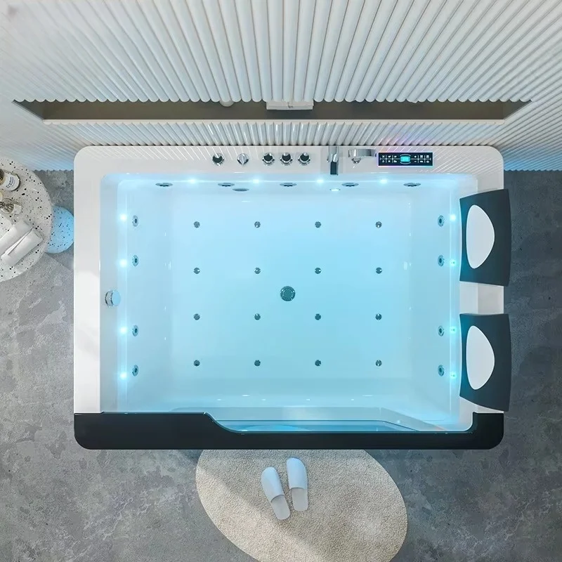 Modern 1.7m White Acrylic Freestanding Bathtub Eco-Friendly Drainer Massage Air Bubble Feature Hotel Bathroom Included