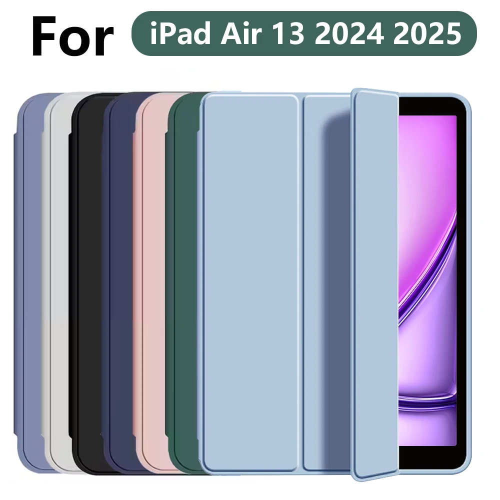 

чехол для iPad Air 13 M2 M3 2024 2025, интеллектуальный защитный чехол с тройной подставкой и мягкой задней панелью из ТПУ, автоматическое пробуждение/сон